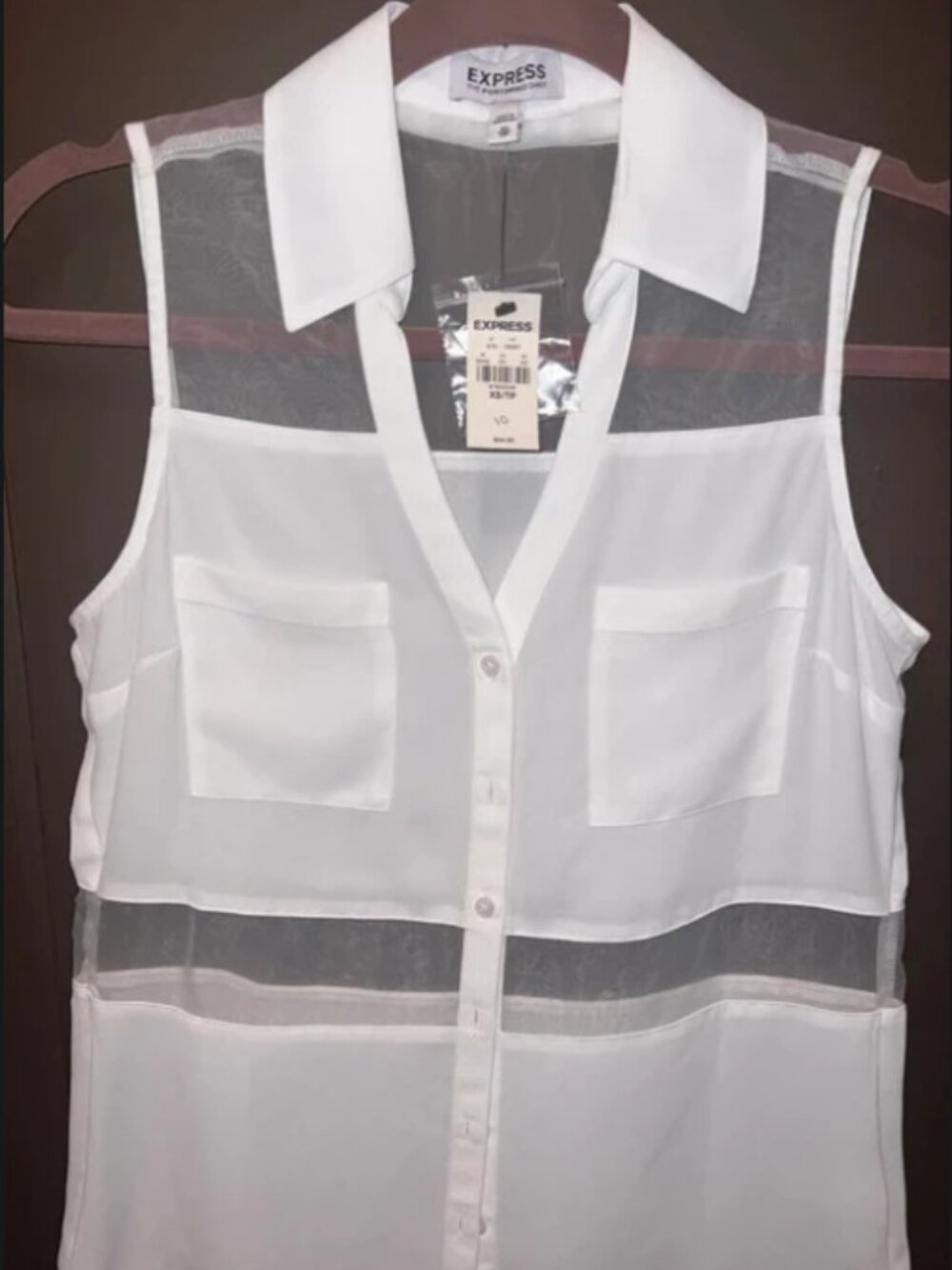 Express Women's Sleeveless Sheer Panel Collar Blouse - White - XS